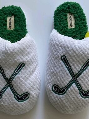 dearfoams White & Green Kids Golf Slip-On Slippers
